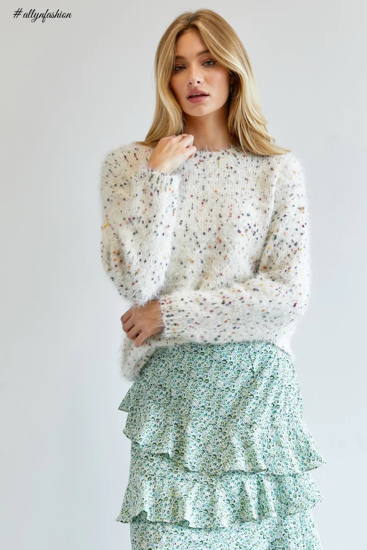 Ivory Cute Multi Color Polak Dot Sweater