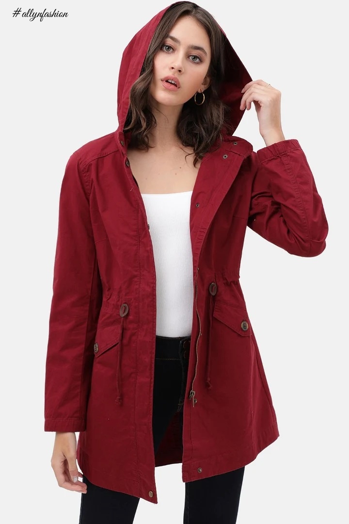 Wine Long Line Hooded Utility Anorak Jacket Coat