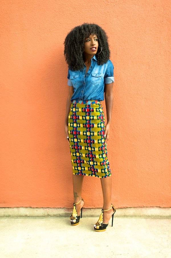 HOW TO ROCK ANKARA SKIRT AND DENIM SHIRT