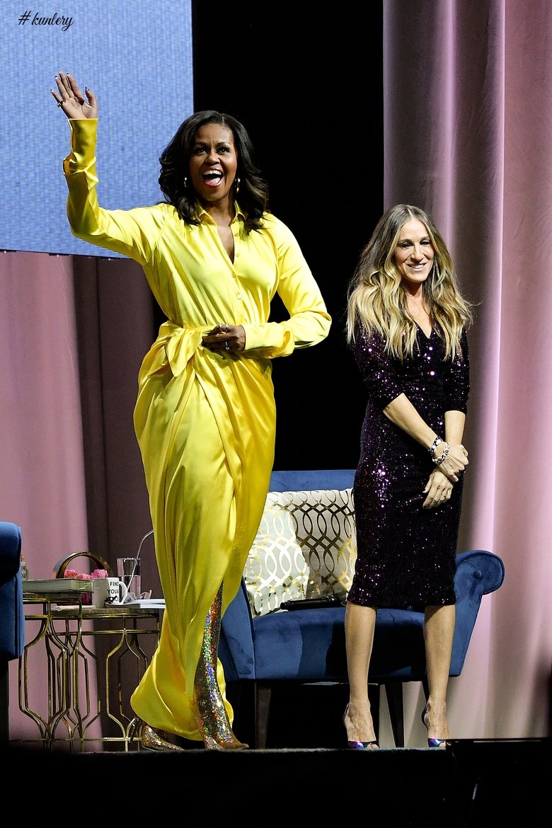 Balenciaga Mama! Michelle Obama Slays Thigh-High Glitter Boots On Book Tour