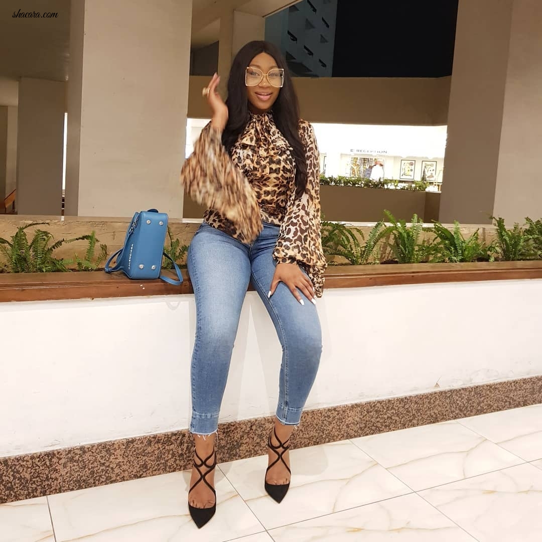 Ebube Nwagbo Channels Casual Chic In Leopard Print & Denim Combo