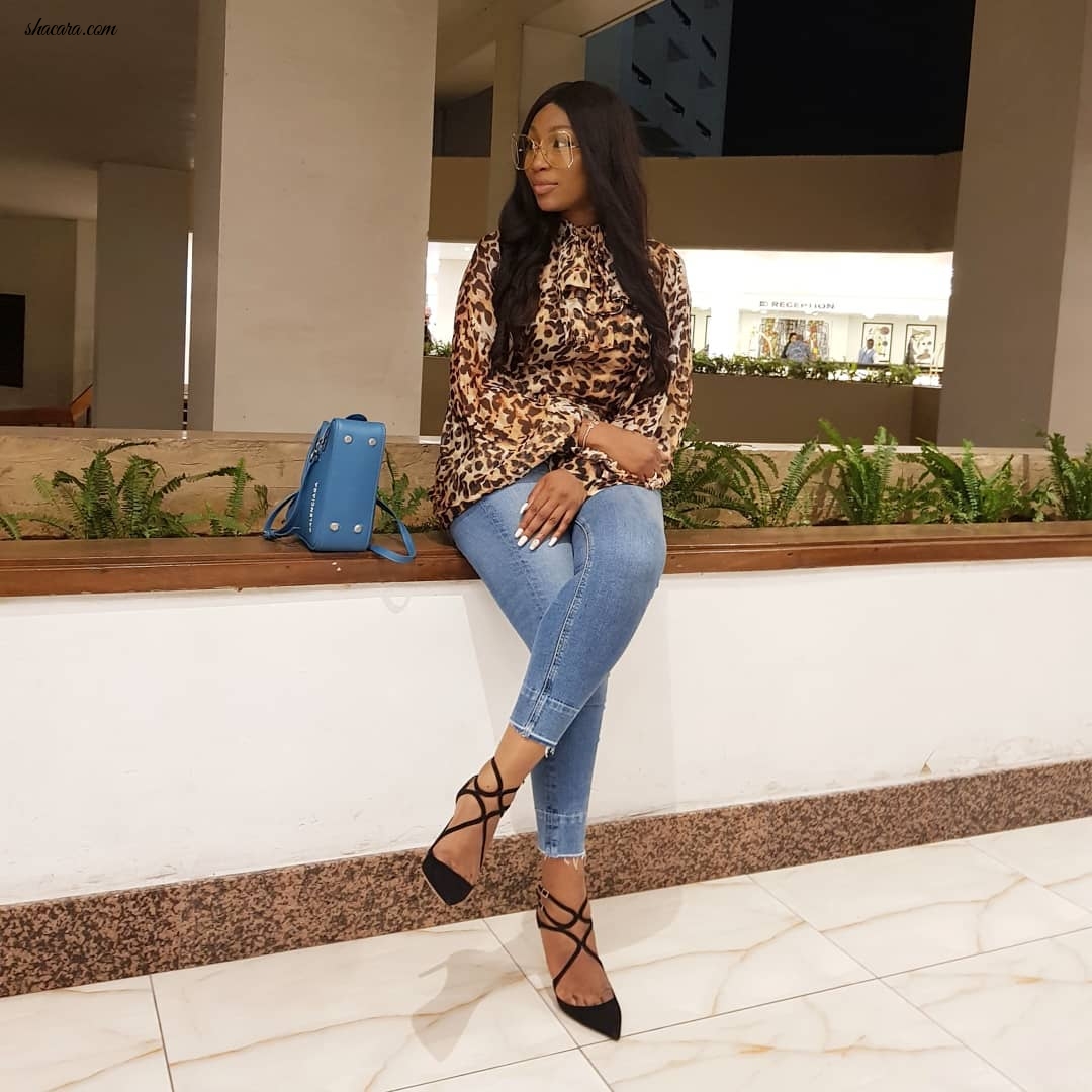 Ebube Nwagbo Channels Casual Chic In Leopard Print & Denim Combo