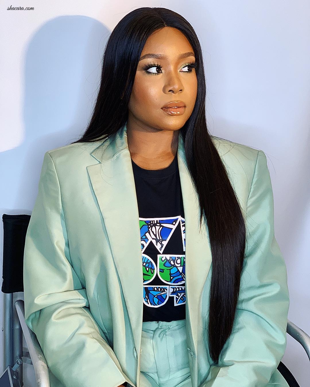 Mimi Onalaja In Teal Power Suit For #SMWLagos2019