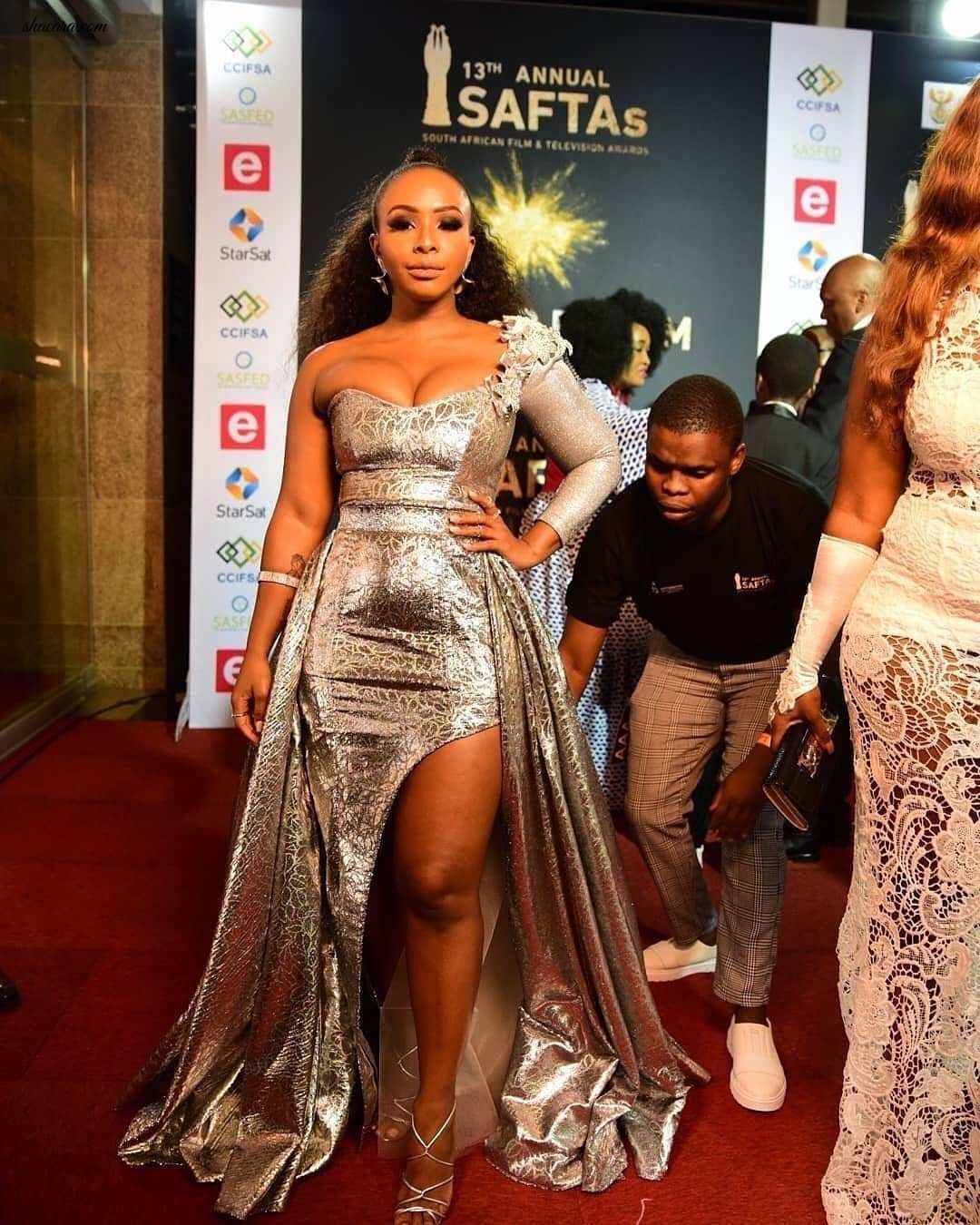 Boity Thulo Looked Stunning In This Daring Silver Look On The #SAFTAS13 Red Carpet