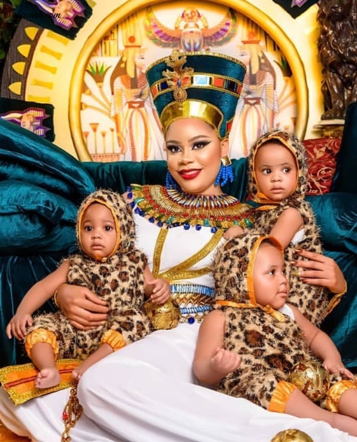 #HOTSHOTS: Nigeria’s FFK’s Wife Precious Breaks The Net Whilst Stunning With Her Triplets In Amazing Egyptian Style Shoot