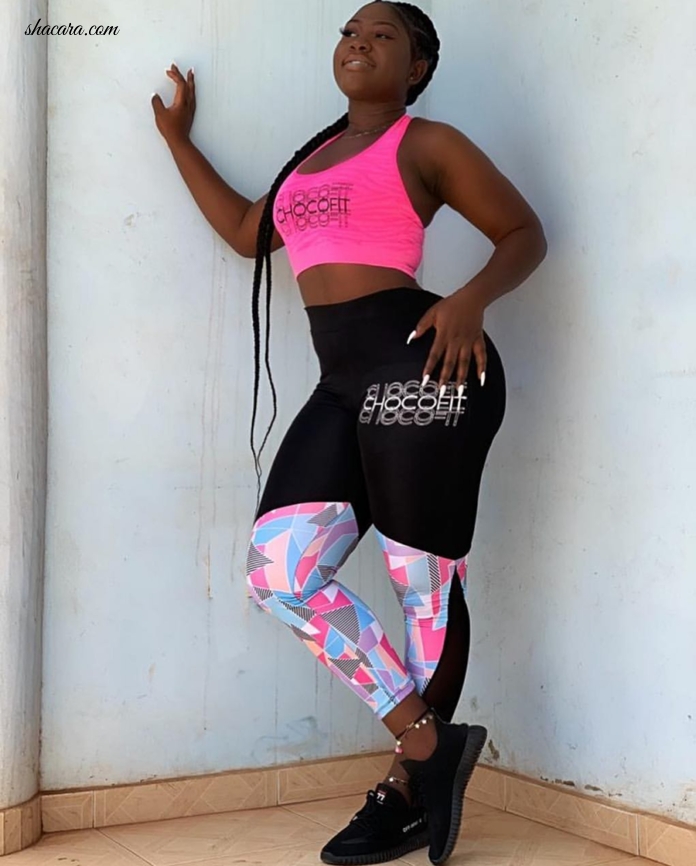 PICS: The Voluptuous Lady Afia Serves Curves In Images For New Ghanaian Sportswear Brand Chocofit GH