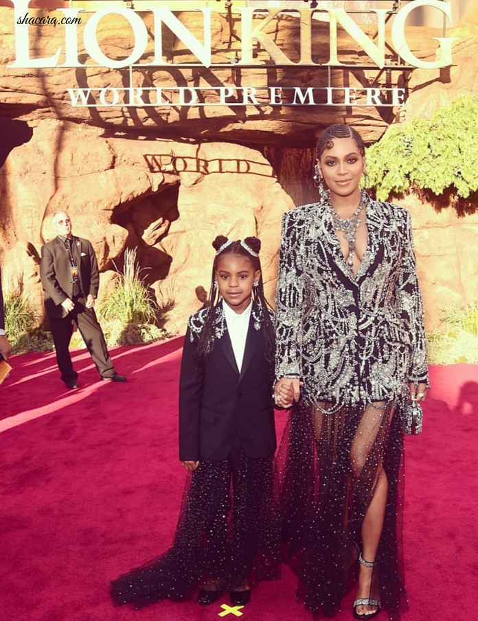 Watch How Beyonce Knowles & Her Mini Me, Blue Ivy, Blinged Out At The Premier Of The Lion King Movie